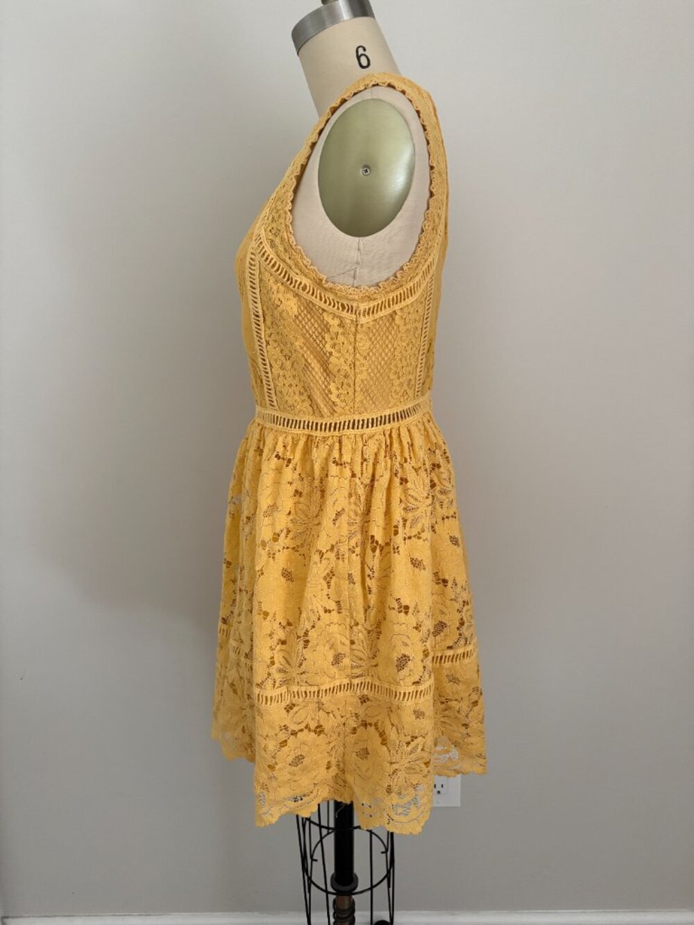 Xhilaration Mustard Yellow Lace Fit Flare Dress Boho Summer Mini Cottagecore M - Picture 10 of 11